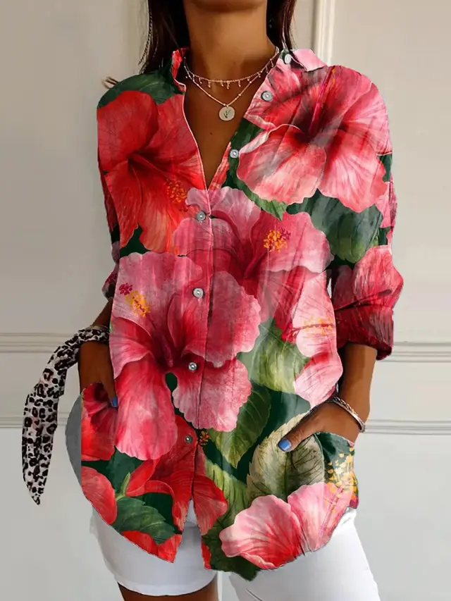 Color Matching Casual Loose Shirt Women's Clothing Button Top 2 Style - Shop at LoveMi