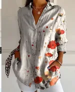 Color Matching Casual Loose Shirt Women's Clothing Button Top - Ld3722Mc-3Xl