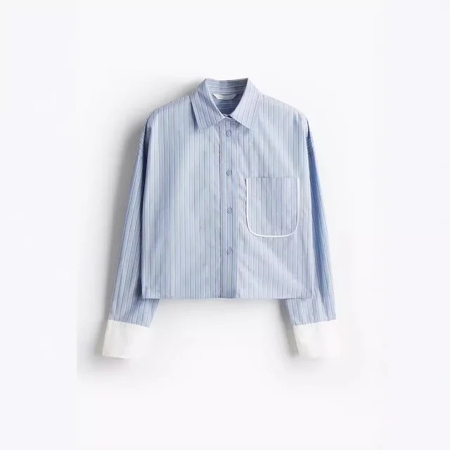 All matching European And American Style Striped Long Sleeve Shirt Striped Blue - Shop at LoveMi