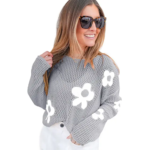 European And American Thin Casual Hollow Knitted Long sleeved Top P1011 - Shop at LoveMi