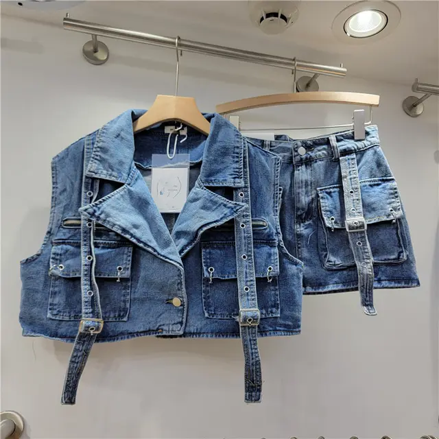 Fashion Retro Workwear Denim Suit Women Blue - Shop at LoveMi