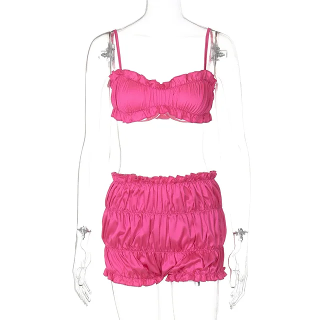 Women's Fashion Suspenders Tube Top Pleated Shorts Suit Rose Red - Shop at LoveMi