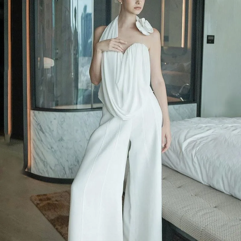 Sexy Style White Suspender Halterneck Vest Women's Slim Pants White Pants - Shop at LoveMi
