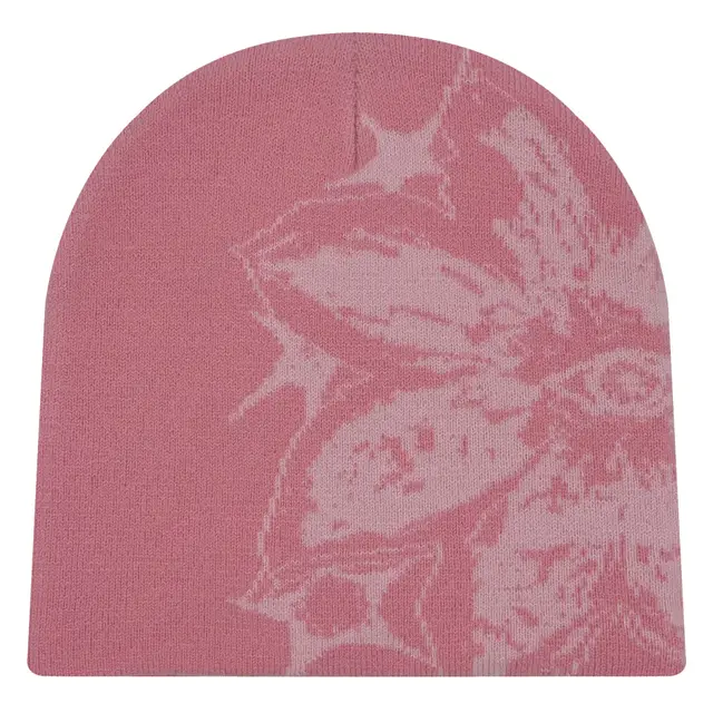 Flowers Print Trendy Versatile Double Layer Knitted Hat Light Pink - Shop at LoveMi