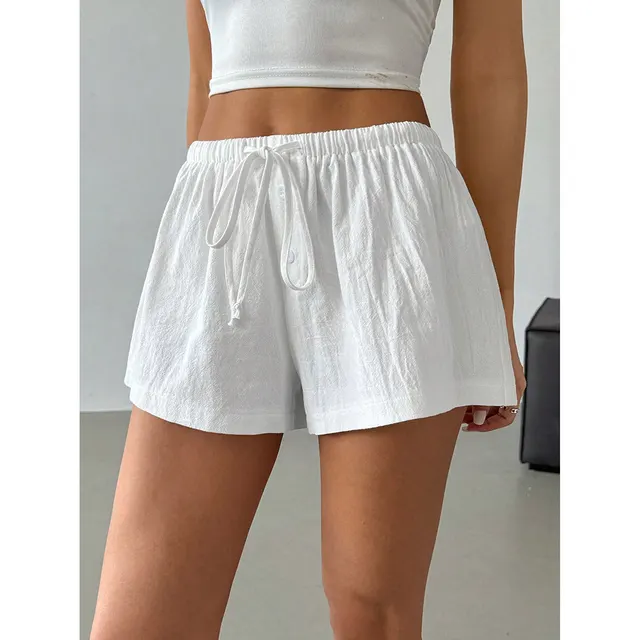 Fashionable Basic Striped Elastic Casual Shorts Home Loose Slimming Gk33 White - Shop at LoveMi