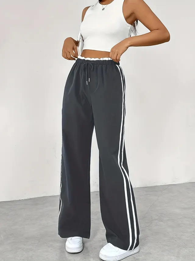 European And American Black Sports Straight Pants Leisure Commute Gray - Shop at LoveMi