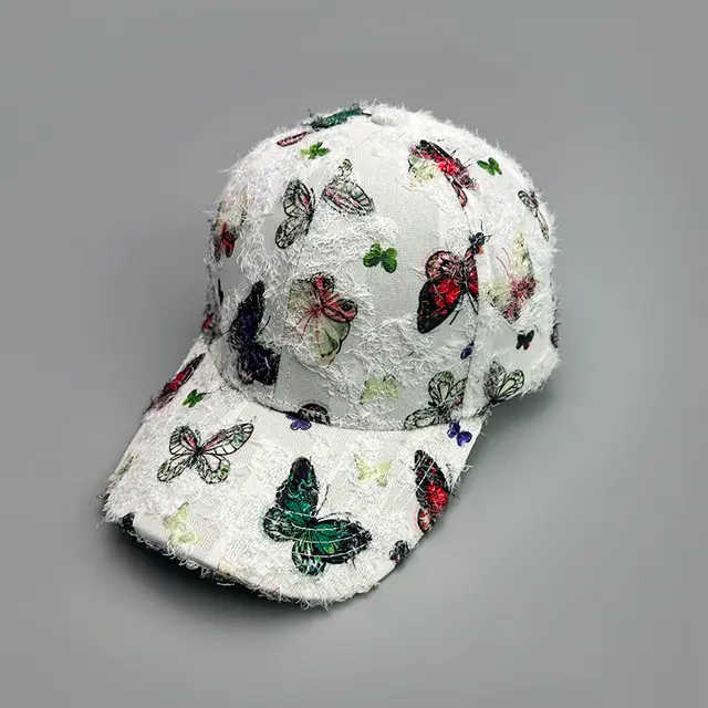 Printed Antique Baseball Cap For Women White Color Butterfly - Shop at LoveMi