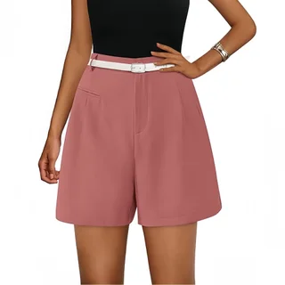 Elastic High Waist Wide Leg Casual Shorts - Pink
