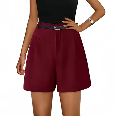Elastic High Waist Wide Leg Casual Shorts Wine - Shop at LoveMi