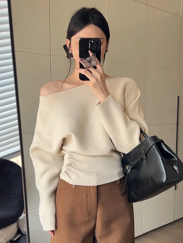 Women's Knitwear Spring And Autumn New High Sense Idle Style Oatmeal Color - Shop at LoveMi