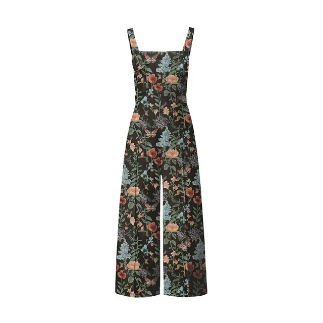 Suspender Trousers For Women Floral Print Buttons Black - Shop at LoveMi
