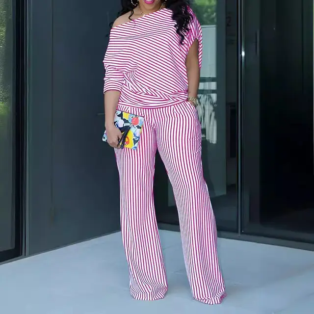 Oblique Shoulder Two Piece Multi Color Set Red - Shop at LoveMi