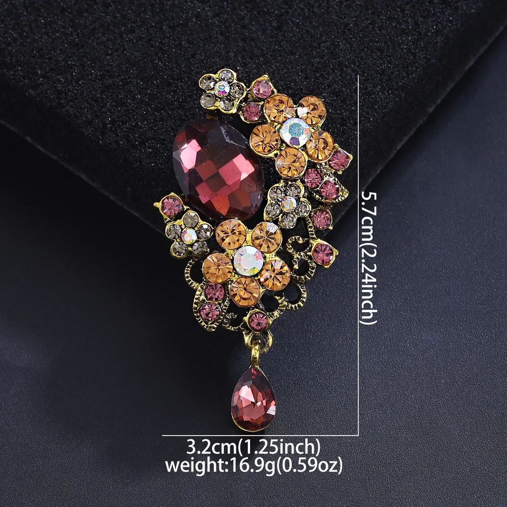 Refined Grace Crystal Brooch Elegant Luxury High-end Cheongsam Accessories - Ancient Gold Purple