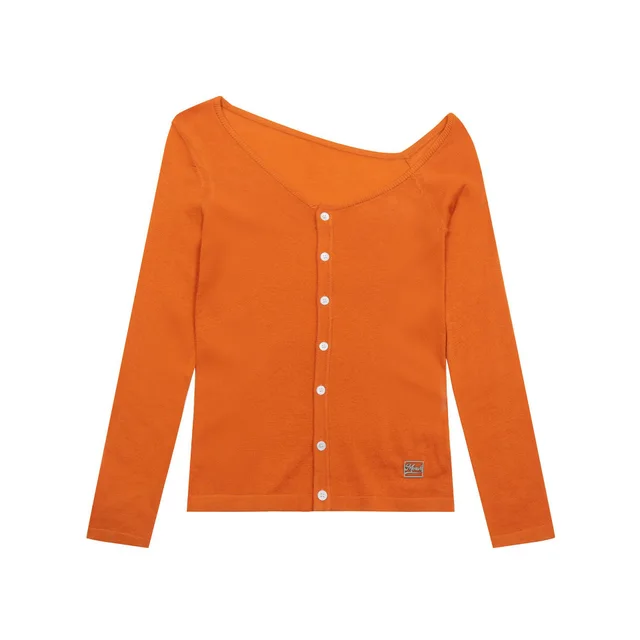 Retro Minimalist Design Sweater Pumpkin Color - Shop at LoveMi