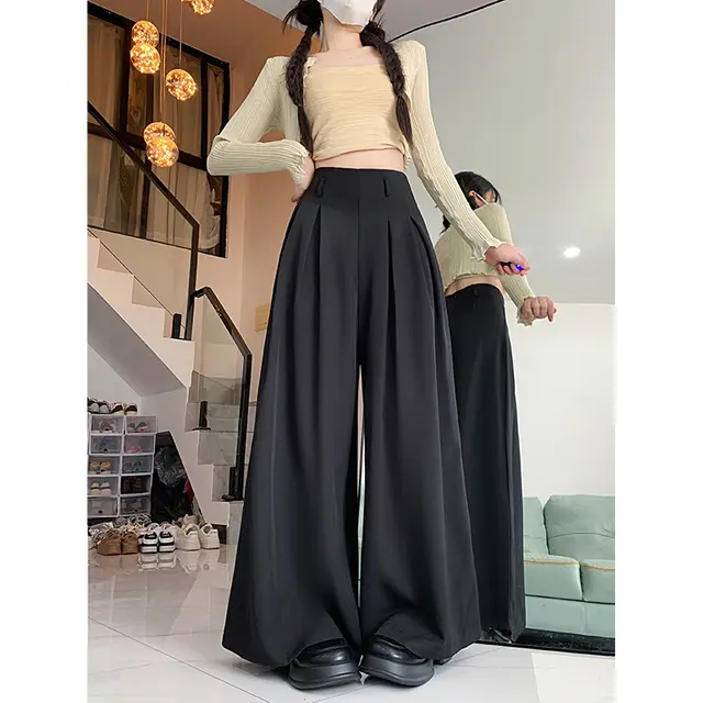 Women's Korean style Loose Design Suit Pants Casual Pants Black - Shop at LoveMi