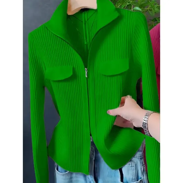 Lapel Long Sleeve Knitted Cardigan Sweater For Women Green - Shop at LoveMi