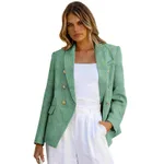 Women's Solid Color Slim-fit Suit With Metal Breasted - Lc852370 Green