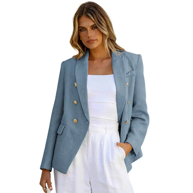 Women's Solid Color Slim fit Suit With Metal Breasted Lc852370 P705 - Shop at LoveMi