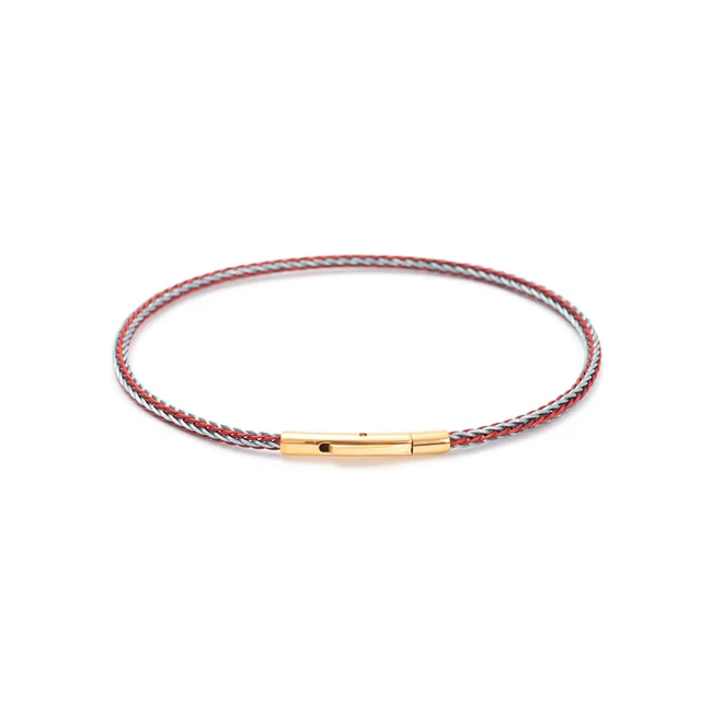 Snap Button Gold DIY Beaded 2MM Wire Rope Bracelet Red Blue Line - Shop at LoveMi