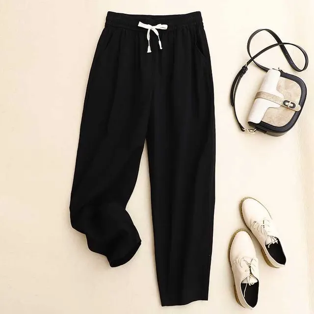 Pure Cotton Casual Pants Simple Tapered Cropped Pants Mid Waist Black - Shop at LoveMi