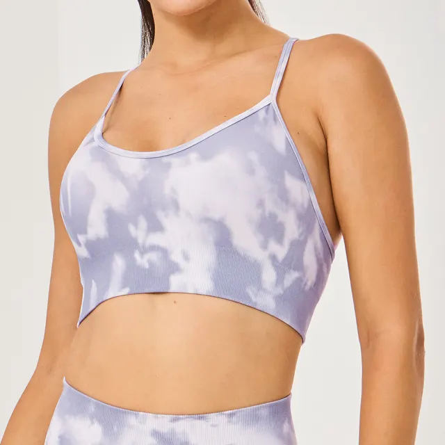 European And American Digital Printing Women's Fitness Seamless Bra Shorts Trousers Purple Strap - Shop at LoveMi