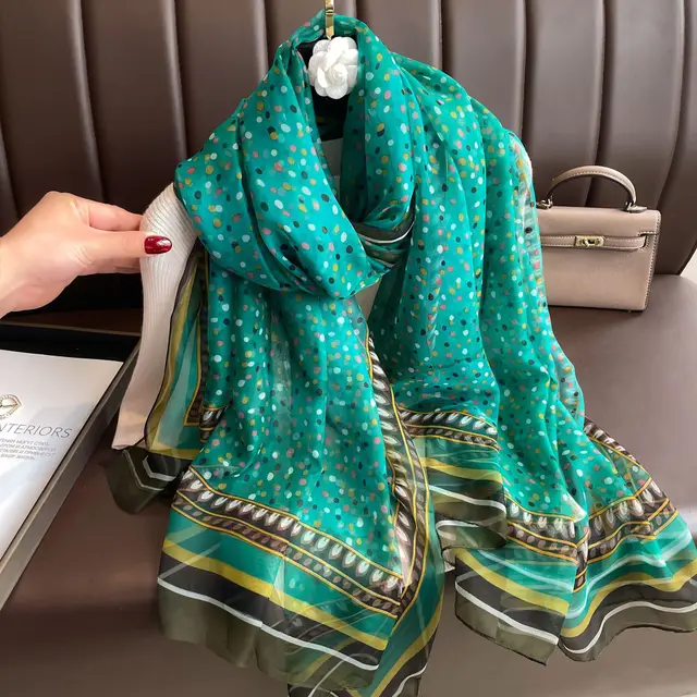 Thin Yourou Yarn Begonia Scarf Shawl Color Green With Dots - Shop at LoveMi