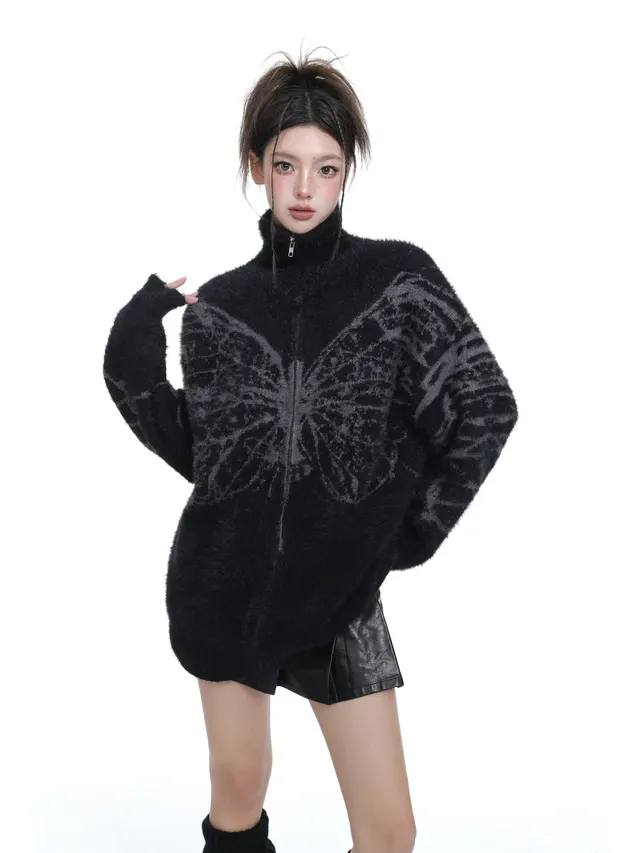 American Retro Knitted Sweater Simple New Black - Shop at LoveMi