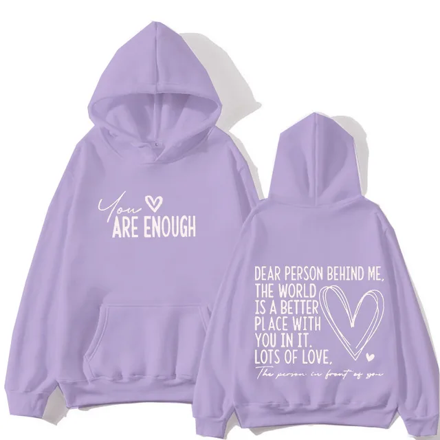 New YOU ARE ENOUGH Lettered Casual Hoodie Light Purple White Logo - Shop at LoveMi