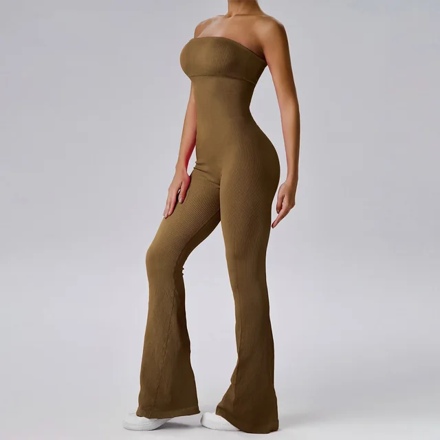 Fitness Peach Hip Training Sports Yoga Bell bottom Pants Trousers Brown - Shop at LoveMi