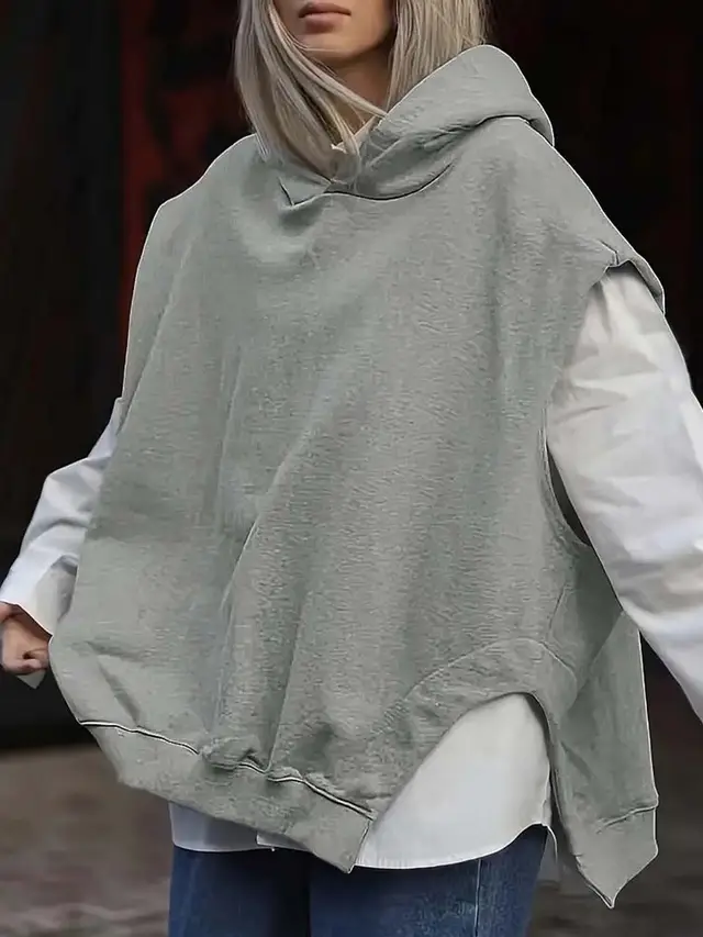Women's Solid Color Style Loose Sleeveless Hooded Jacket Sweater Gray - Shop at LoveMi