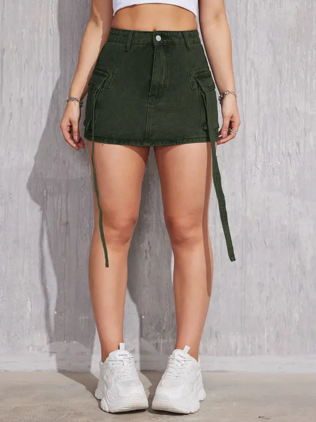 Fashion Personality All matching Jeans Short Skirt For Women Army Green - Shop at LoveMi