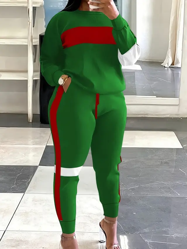 Fashion Cool Contrast Color Plus Size Suit Women Green - Shop at LoveMi