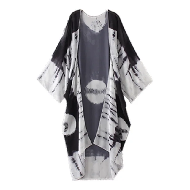 Cotton Printed Cardigan Bikini Beach Cover up Sun Protection Shirt Black - Shop at LoveMi