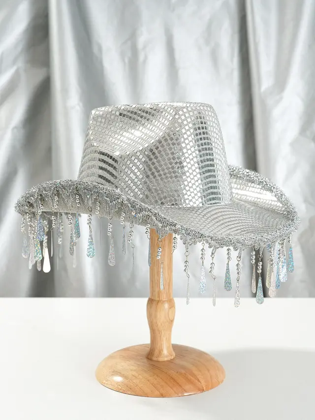 Western Cowboy Hat Sequined Tassel XINGX Design Floppy Hat Raindrops - Shop at LoveMi
