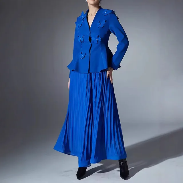 Black Butterfly Coat Pleated Dress Suit Blue - Shop at LoveMi