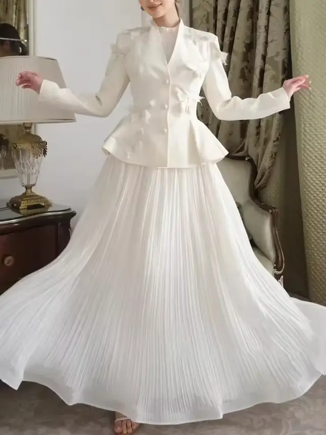 Black Butterfly Coat Pleated Dress Suit White - Shop at LoveMi