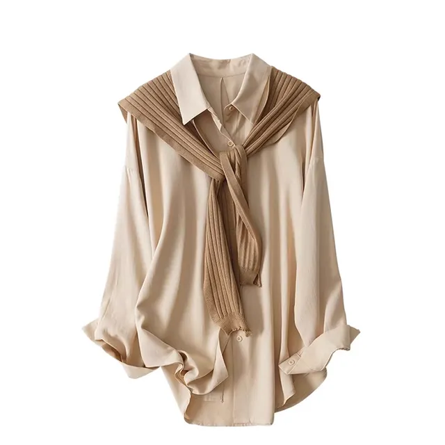 Two Piece Shirt Shawl Set Khaki - Shop at LoveMi