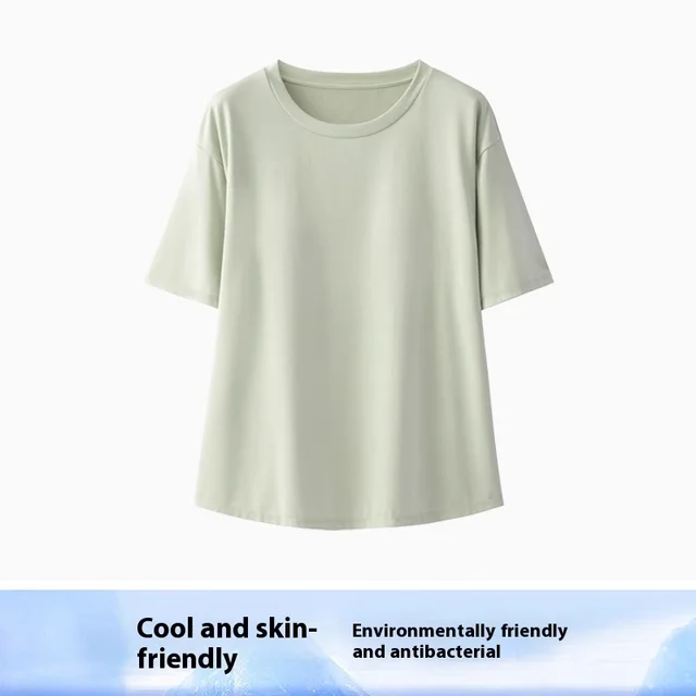 Women's Home Bamboo Fiber Slit T shirt Shorts Pajama Set Green Gray Top Shorts - Shop at LoveMi
