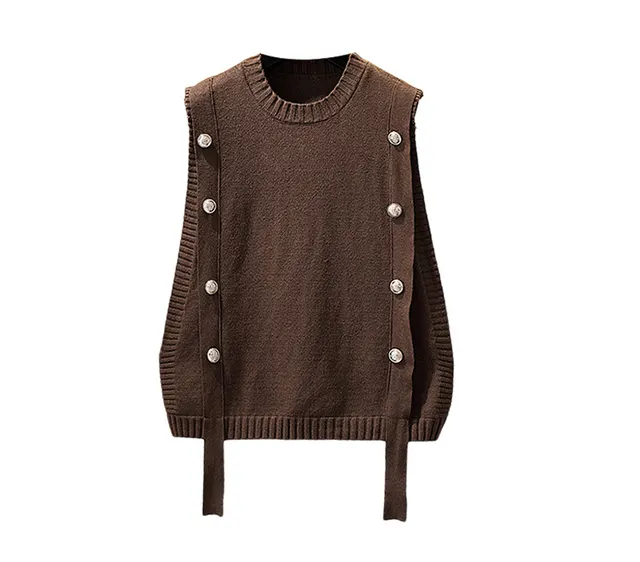 Knitted Vest Shirt Two piece Set Coffee Color Shirt - Shop at LoveMi