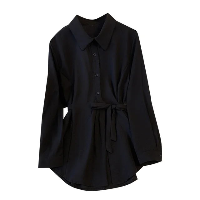 Large Lazy Style Long Sleeved Shirt For Women Black - Shop at LoveMi