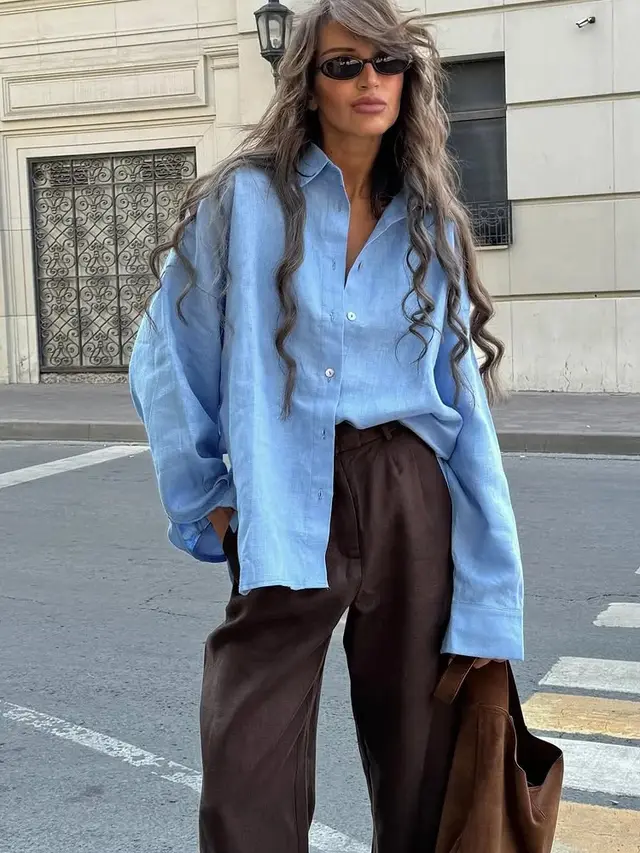 Women's Long Sleeve Ruffle Blouse Blouse Sky Blue - Shop at LoveMi