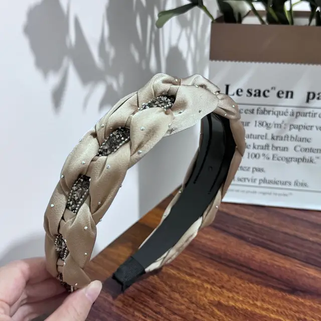 Headband High Skull Top Retro Black Full Diamond Broken Hair Khaki Rhinestone Twist - Shop at LoveMi