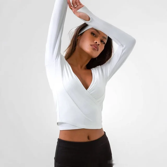 Spring Sports Workout Long Sleeve Yoga Clothes White - Shop at LoveMi