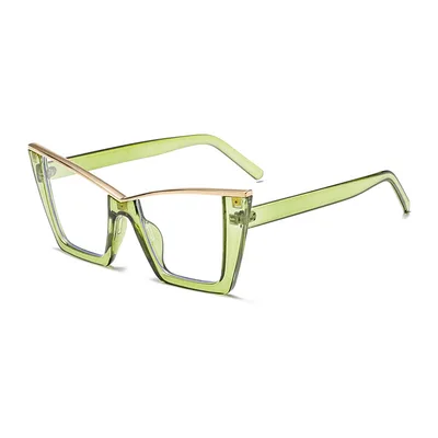 European And American Ins Cat Eye Frame Trendy All match Anti blue Light Glasses Transparent Green Frame - Shop at LoveMi