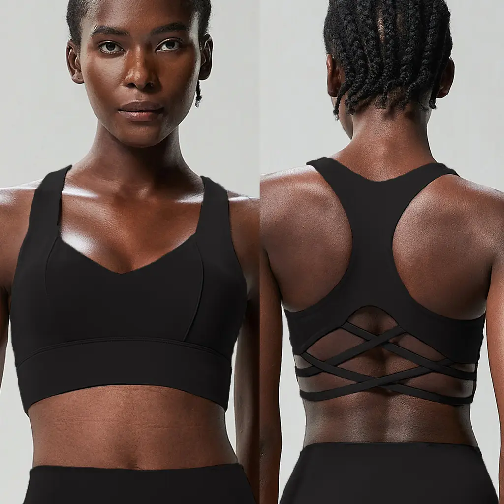 Women's Solid Colour French I-shaped Sports Vest - Black