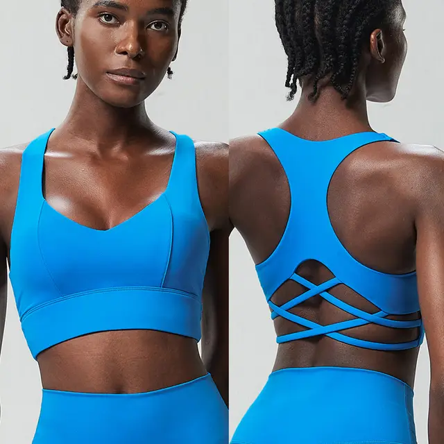 Women's Solid Color French I shaped Sports Vest Blue - Shop at LoveMi