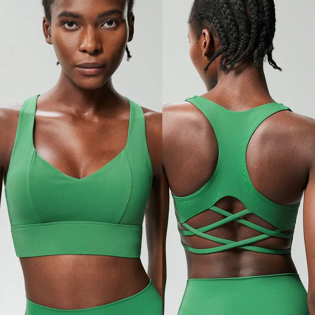 Women's Solid Color French I-shaped Sports Vest - Green