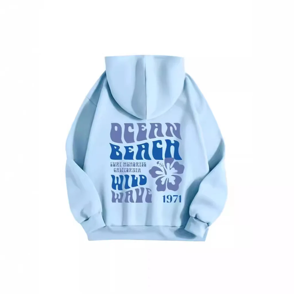 Thread Hoodie Printed Embroidered Sweater Women - Sky Blue