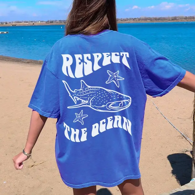 Ocean Starfish Dolphin Printing T shirt For Women Blue - Shop at LoveMi