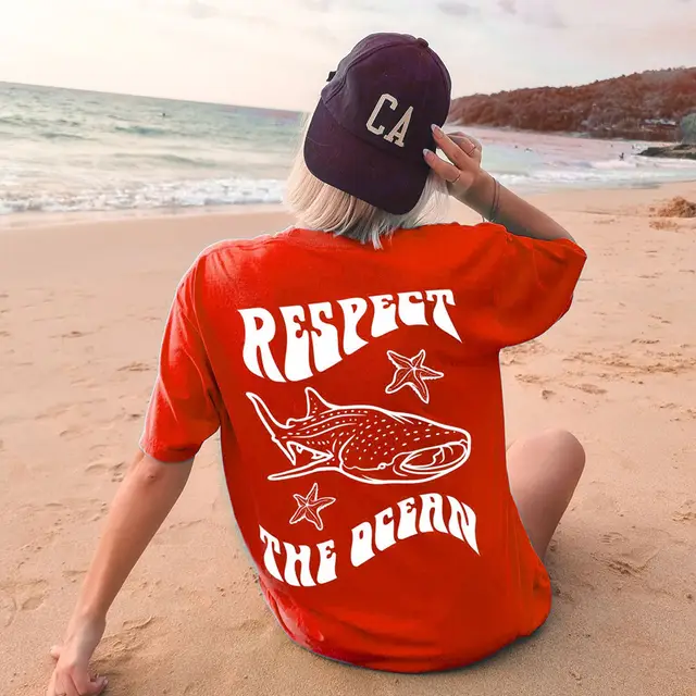 Ocean Starfish Dolphin Printing T shirt For Women Red - Shop at LoveMi
